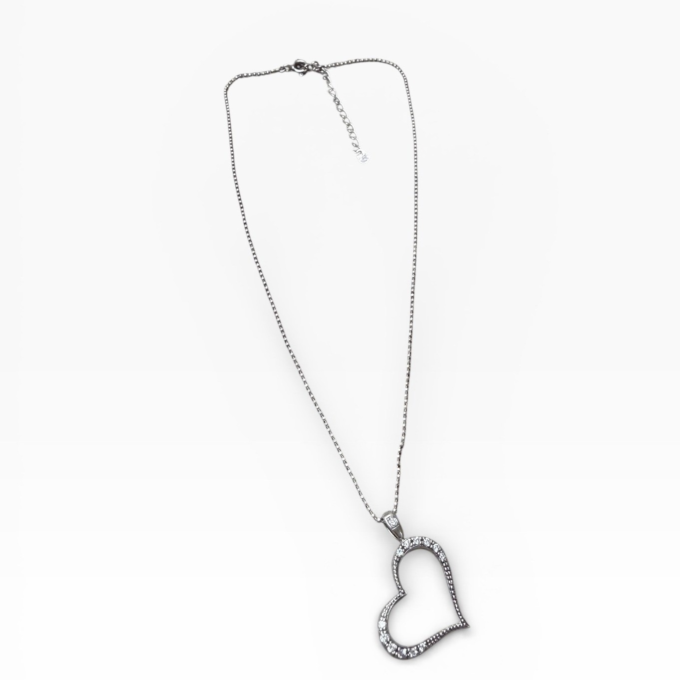 Sterling Silver Heart Pendant Necklace Cubic Zirconia Sparkle Chain